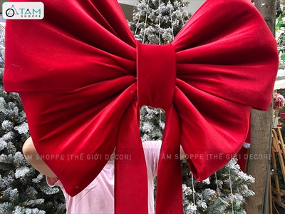 Nơ đỏ vải nhung xịn 4 cánh đuôi siêu dài cỡ lớn [Đứng form] PK-NO-13